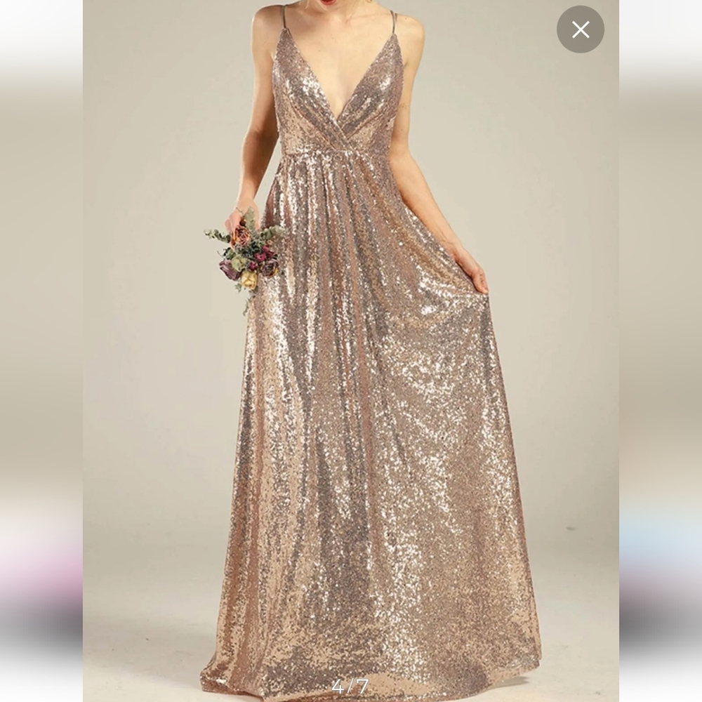 Missacc A-Line V-Neck Sleeveless Sequined Sheer Lace Gown Dress Sz. 4